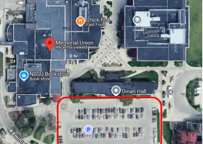 Memorial Union and parking overhead view