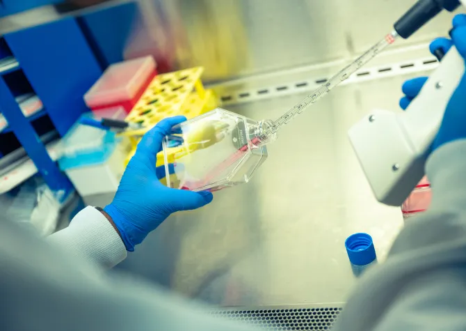 Student performing an experiment in lab