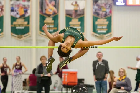 NDSU women's track & field athlete competing in the high jump