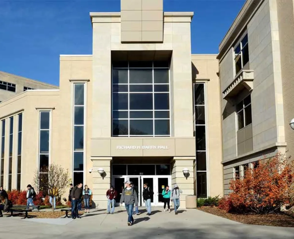 Students exiting Barry Hall.