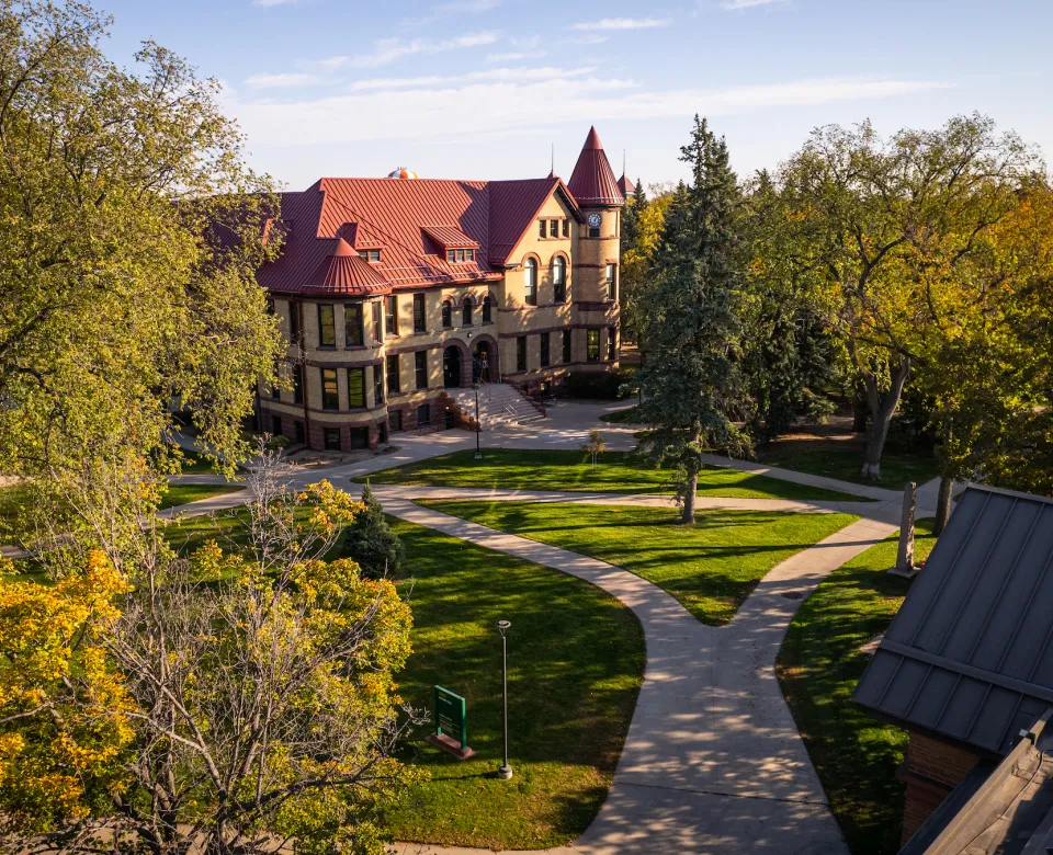 drone photo of Old Main