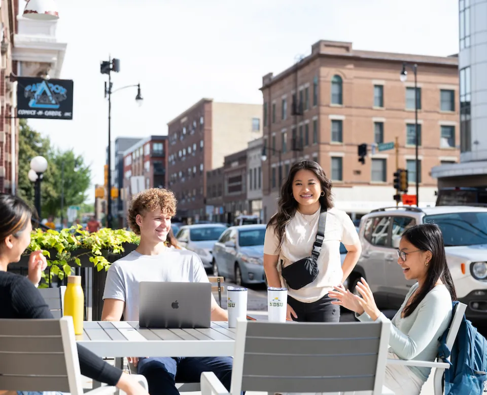 students studying together in downtown Fargo