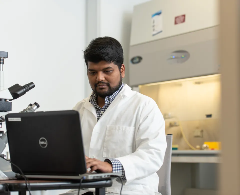 faculty member works in lab