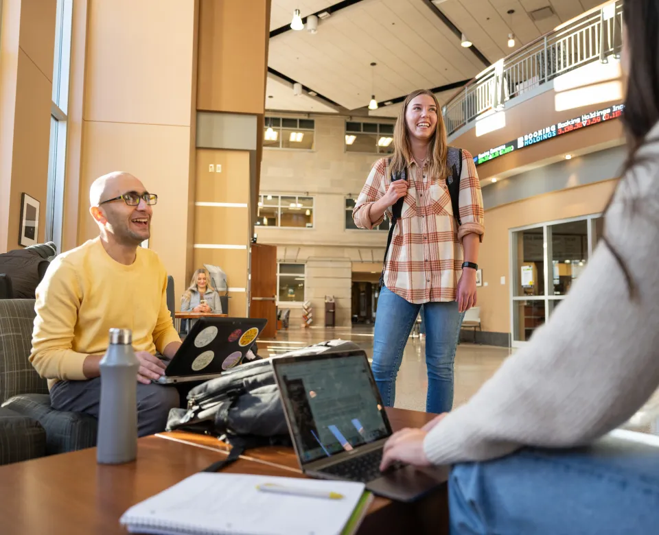 Grad students in Barry Hall atrium