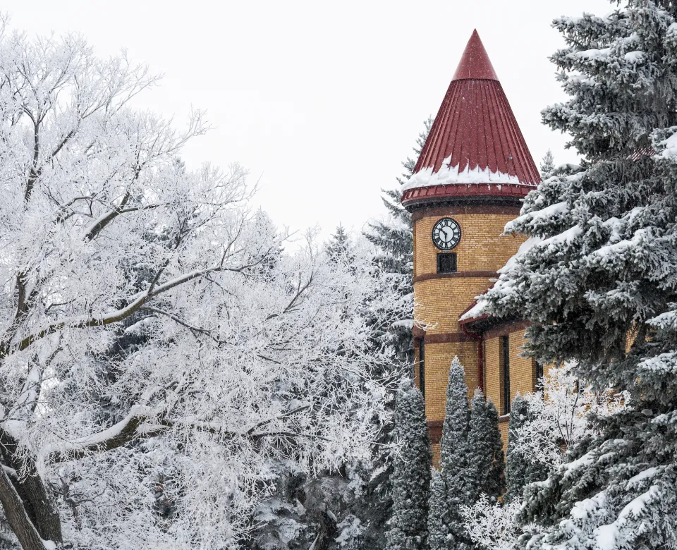 Old Main building on a cloudy winter day.