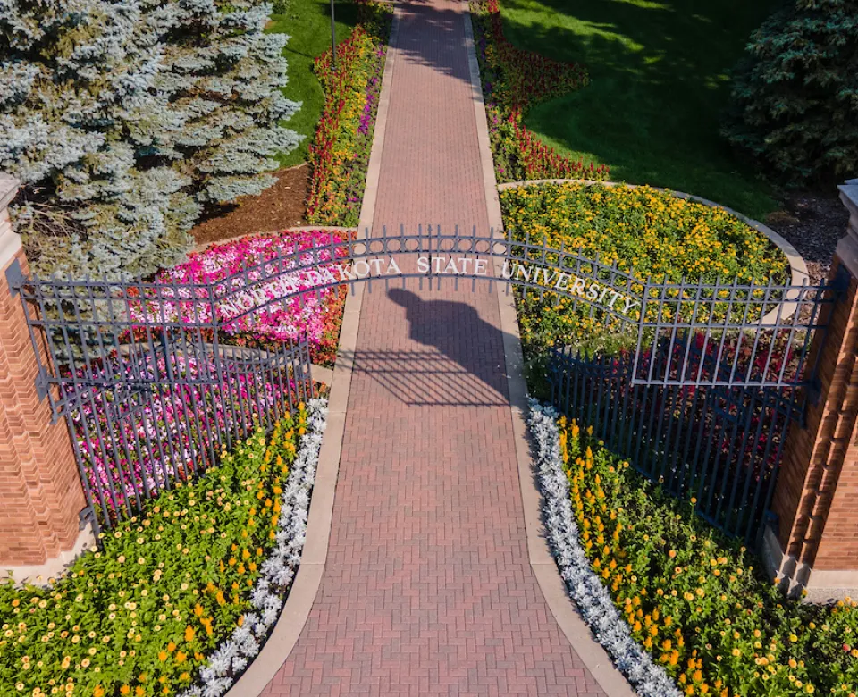 drone view of the NDSU campus gates