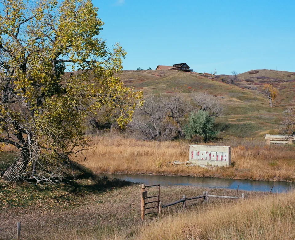 a photo of a tree house and field