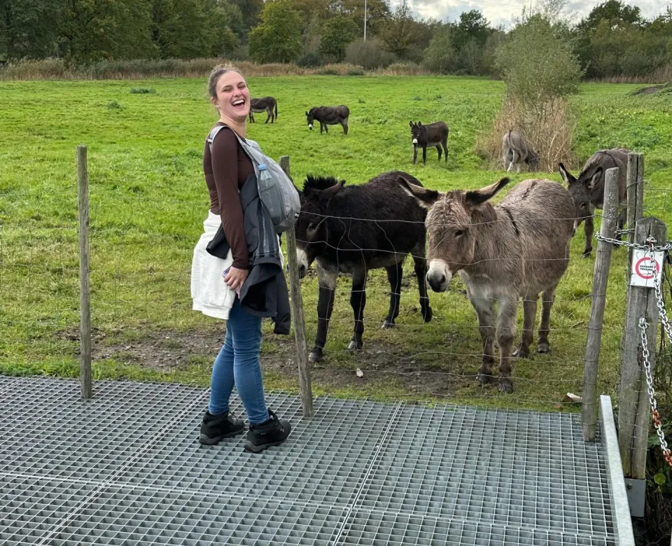 Student with various animals