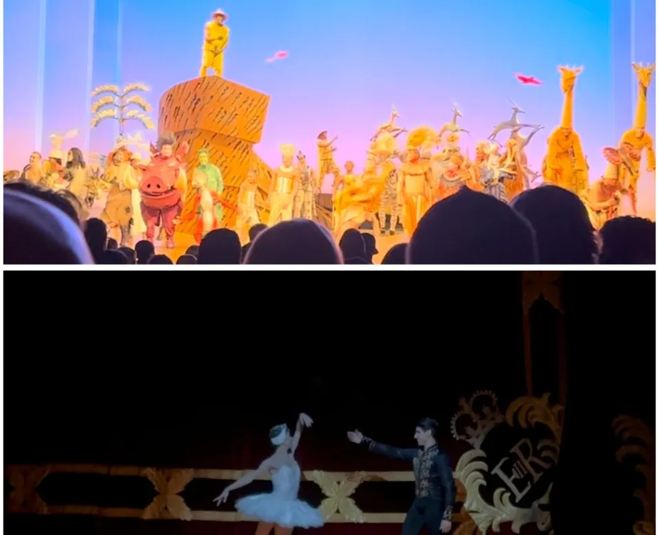 Two shots; both of a European theatre performance