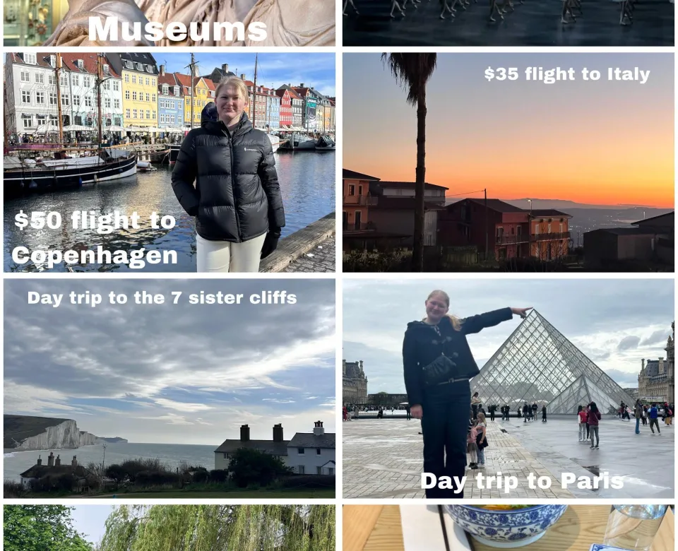 A collage of images from various locations in Europe