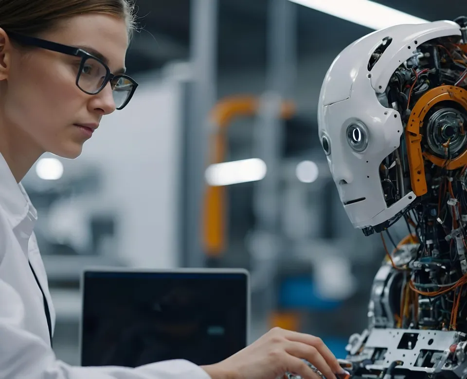 Engineering Technician working on a robot
