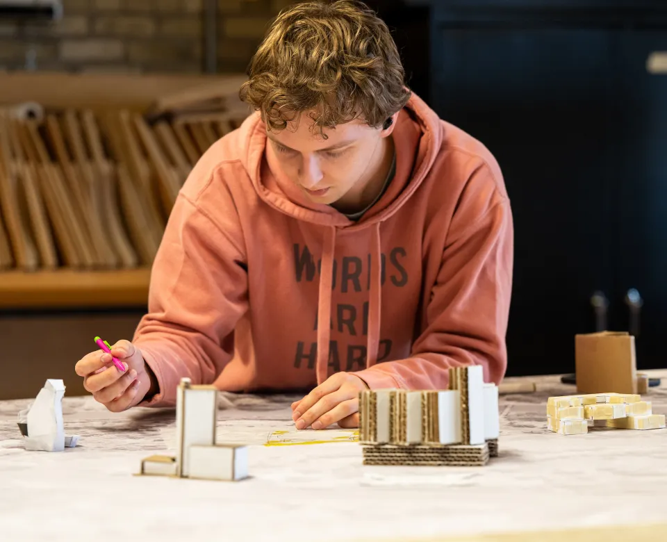 NDSU architecture students works on a class project