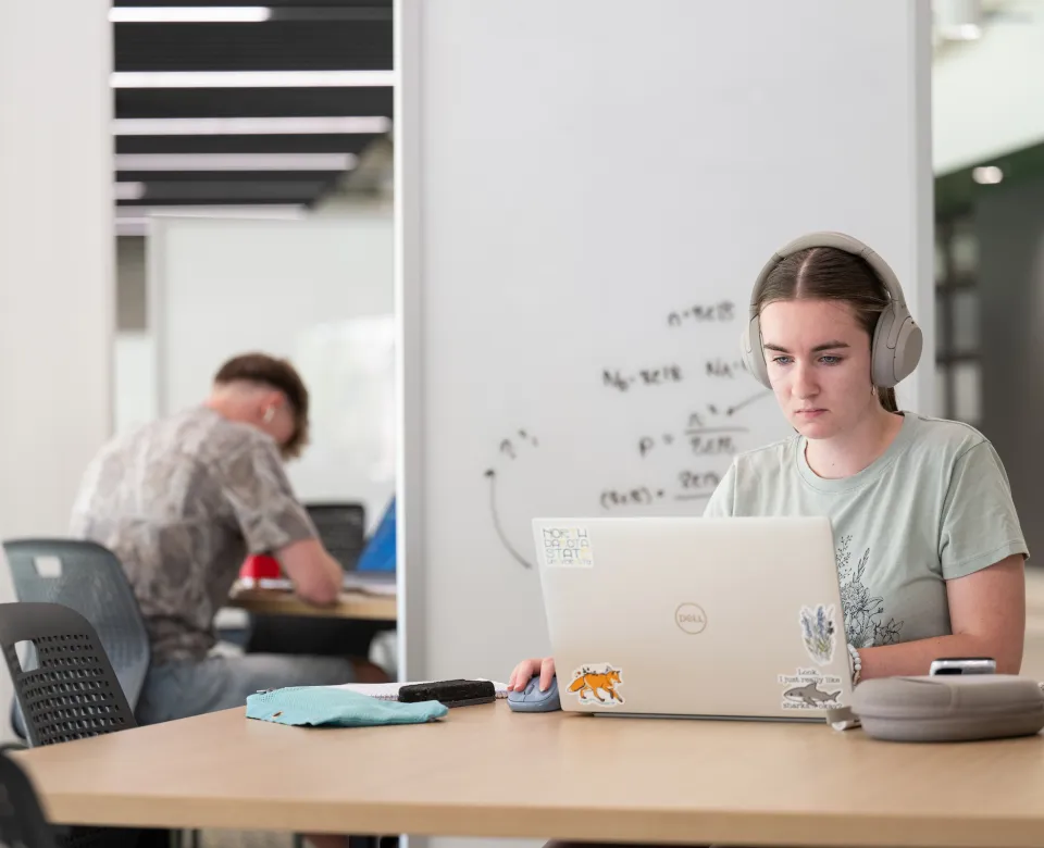 student studying in mortenson commons