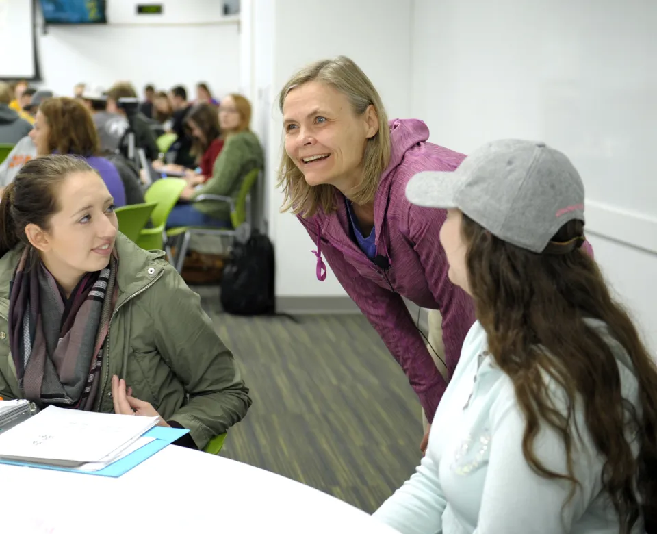 Faculty working with students.