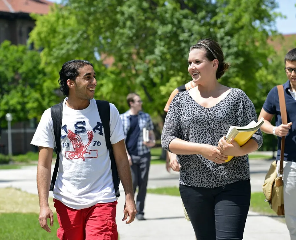 Students walking on NDSU Campus