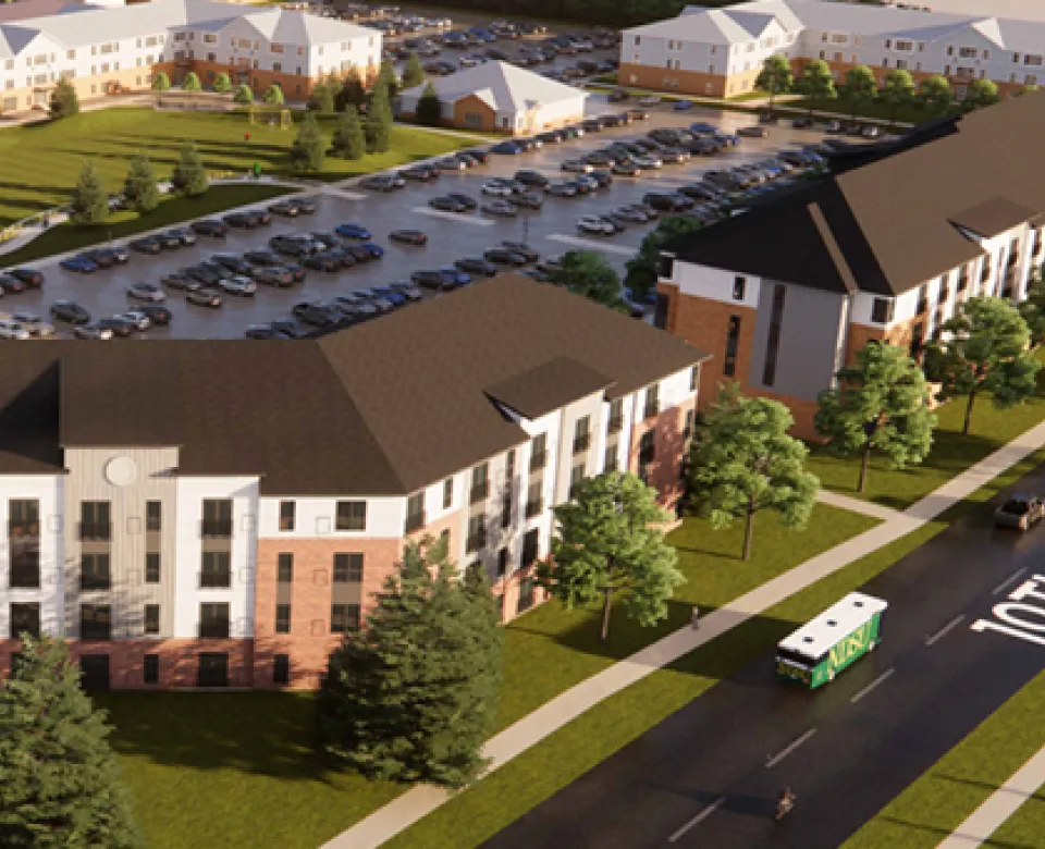 photo rendition of University Village Apartment Buildins