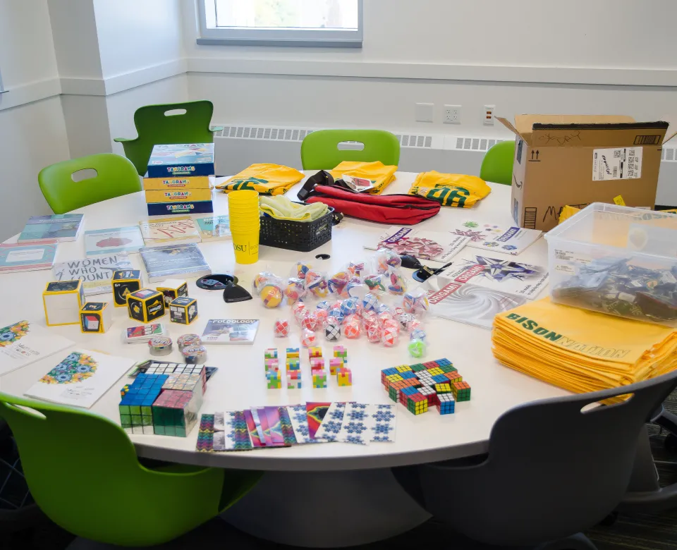 Sonia Kovalevsky Day supplies organized on a round table. 
