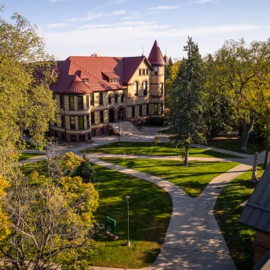 drone photo of Old Main