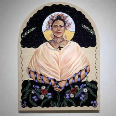 A painting of a black woman with a halo. This image links to the artists website.