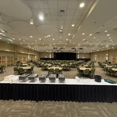 Oceti Sakowin Ballroom with banquet tables arrangement