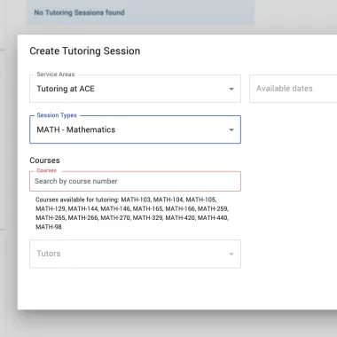 Form for Creating a tutoring session