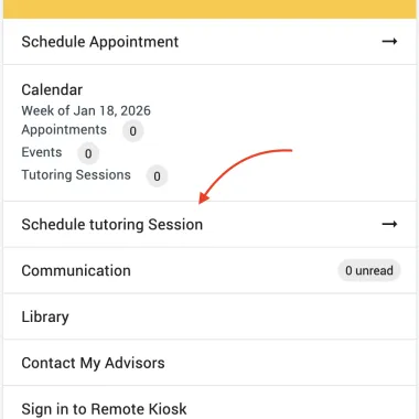 Bison Advise Dashboard Highlighting "Schedule tutoring Session"