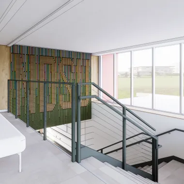 ndsu accent wall and stairs