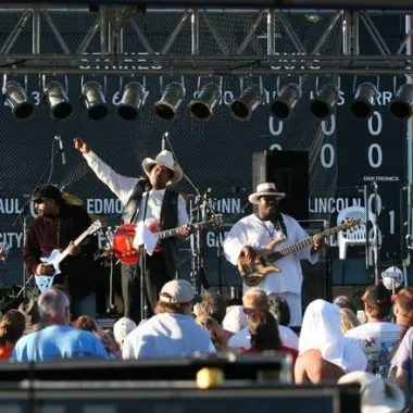 Performers on stage at the Fargo Blues Festival