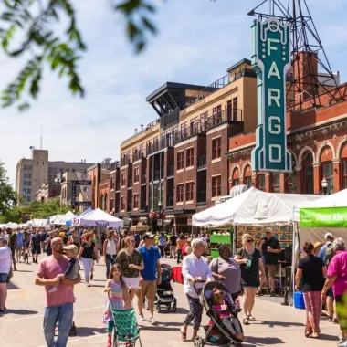 crowds of people enjoying the Downtown Fargo Street Fair