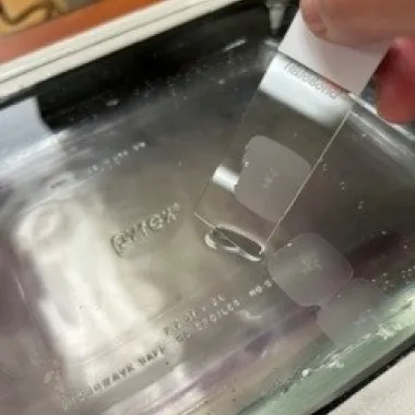 A tissue section is picked up on a slide.