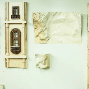 Displayed woodshop art 