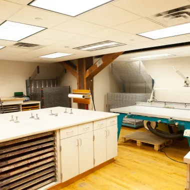 Printmaking equipment in the printmaking studio.