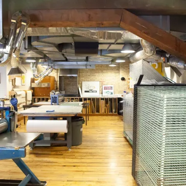Printmaking equipment in the printmaking studio.