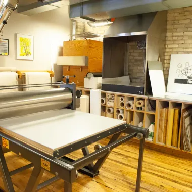 Printmaking equipment in the printmaking studio.