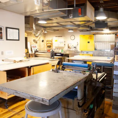 Printmaking equipment in the printmaking studio.