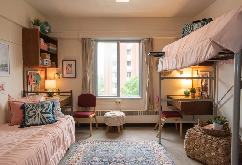 Beds in a high rise dorm room