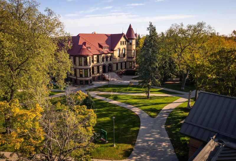 drone photo of Old Main