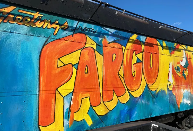 Fargo train mural in downtown Fargo