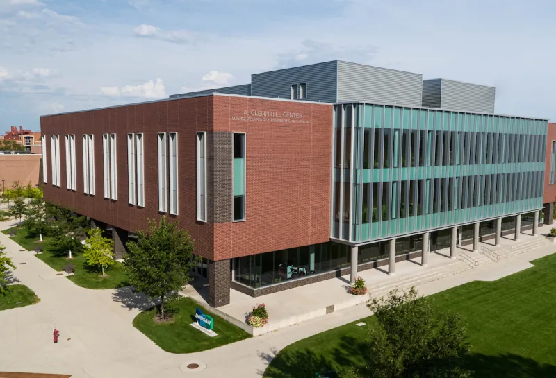 aerial photo of A. Glenn Hill Hall