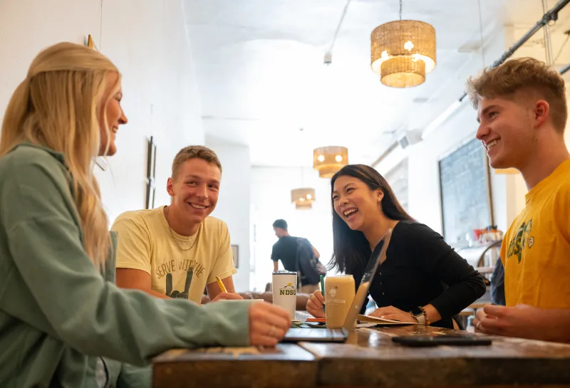 students eating in downtown Fargo