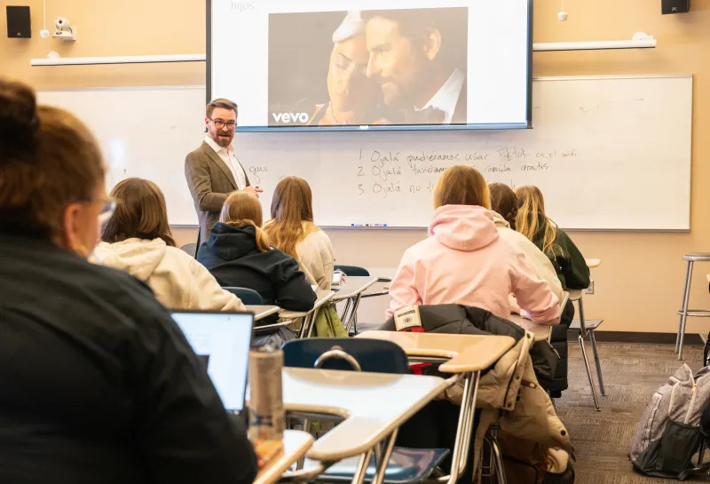professor lecturing to students during class