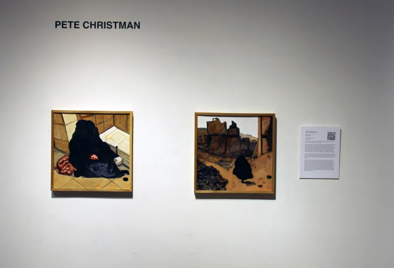 Paintings by Pete Christman of women in burqas 