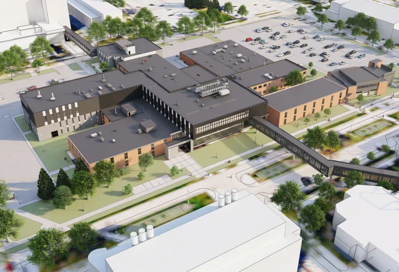 Overhead rendering of new Offerdahl Hall