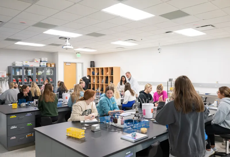 students attending microbiology class
