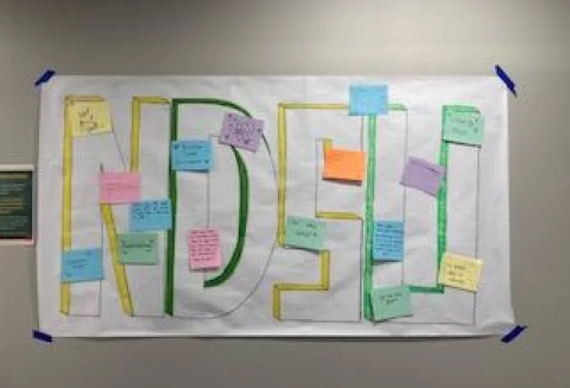 'NDSU' sign with positive messages on post-it notes