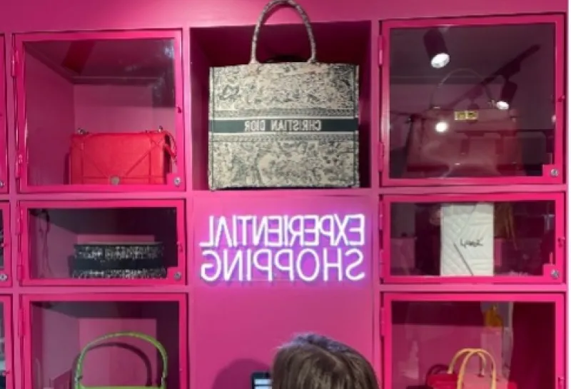 Designer purses on display.