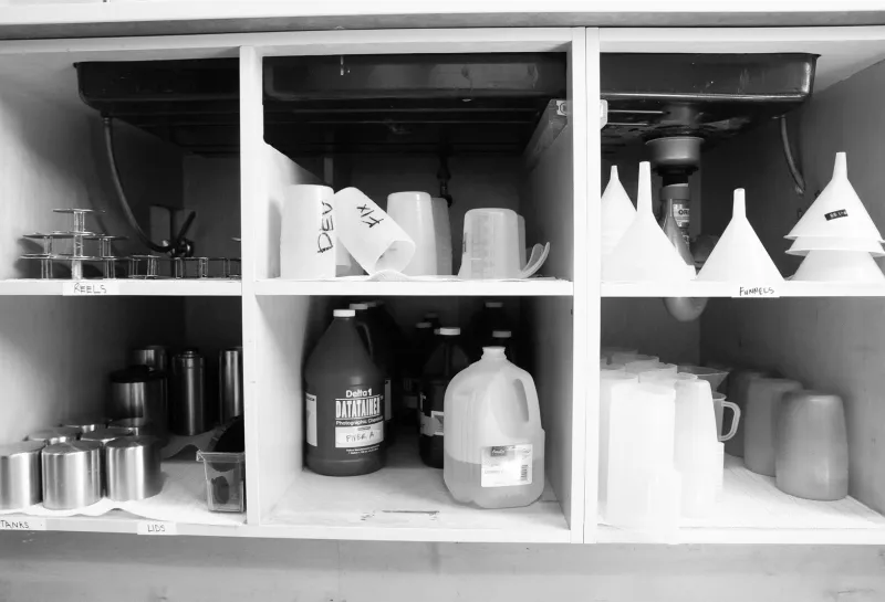 Photography studio equipment and supplies.