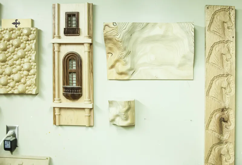 Gallery of art created with wood in the woodshop.