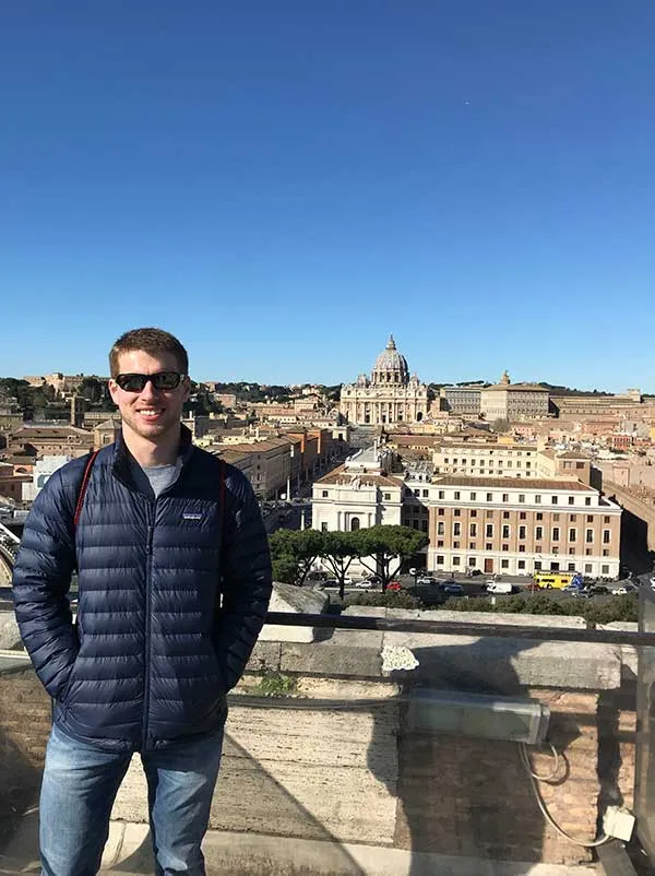 NDSU student standing in front of the Vatican