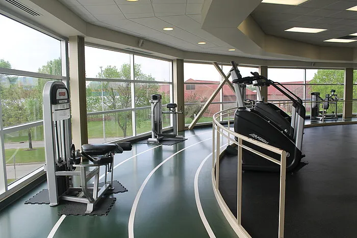 Weight machines overlooking track